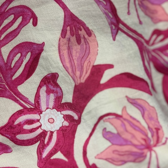 Pink Floral Cotton Linen Blend Resort Wear Boho  Pants Lightweight Size M/L - Picture 14 of 15